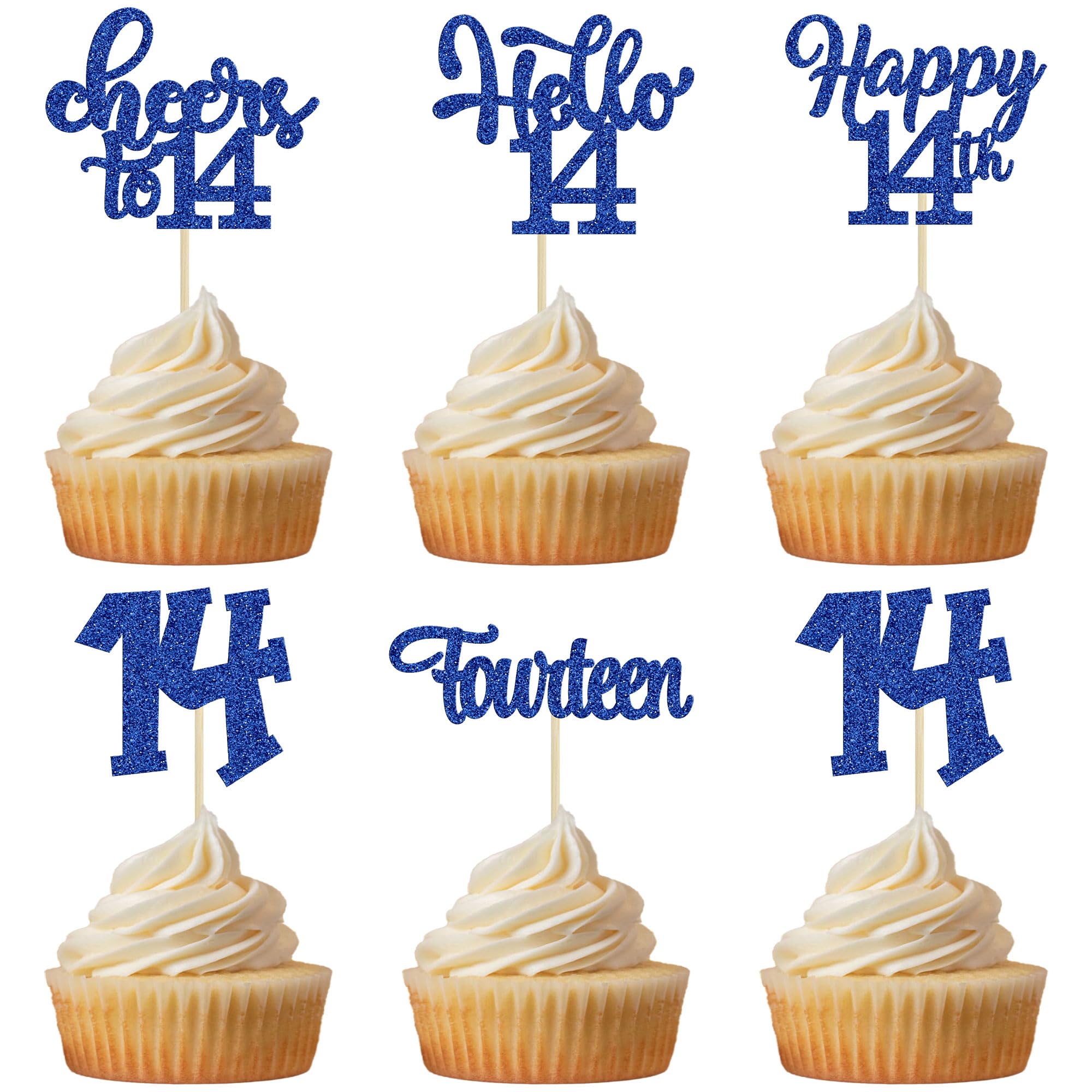 30Pcs 14th Birthday Cupcake Toppers Hello 14 Cupcake Picks Fourteen Cheers to 14 Years Old Cake Decorations for 14th Birthday Anniversary Party