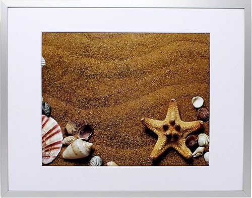 Portarretratos de aluminio cepillado plateado de 11 x 14 pulgadas con paspartú de 8 x 10 pulgadas, incluye accesorios para colgar y caballete de