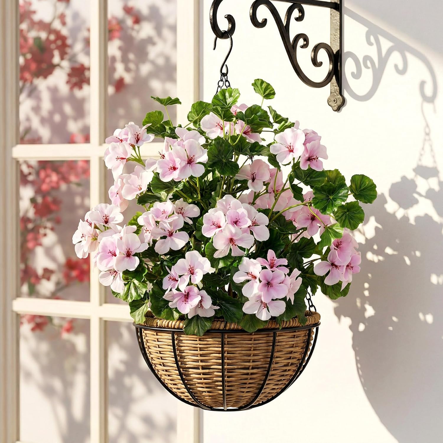 Artificial Flowers for Outdoors 17.7In Artificial Geraniums for Indoor Fake Flowers 4PCS Uv Resistant Artificial Outdoor Flowers for Indoor Home Decor Outdoor Garden Decoration(Pinkish White) - Image 4