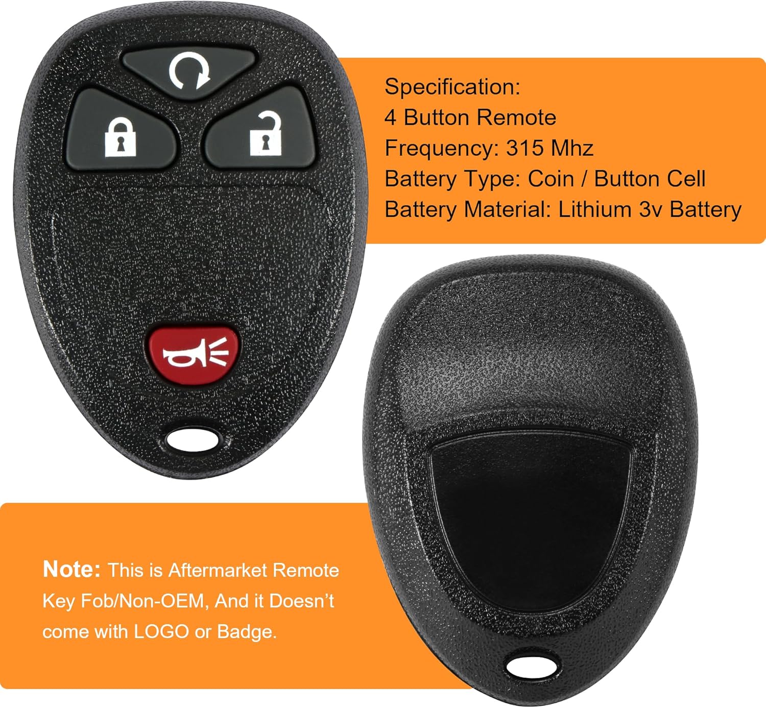 VOFONO 4-button key fob with detailed specifications