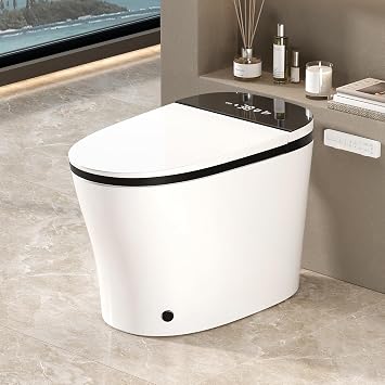 WinZo Smart Toilet with Bidet Built in, ADA One-Piece Toilet Auto Open/Close & Flush, Heated Seat, Front & Rear Wash, LED Display, Night Light, 12-inch Rough-in Black