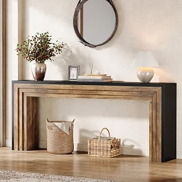 Tribesigns 70.9-Inch Long Console Table, Farmhouse Narrow Wooden Sofa Table Behind The Couch for Living Room, Entryway, Hallway, Foyer, Black + Brown