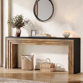 Tribesigns 70.9-Inch Long Console Table, Farmhouse Narrow Wooden Sofa Table Behind The Couch for Living Room, Entryway, Hallway, Foyer, Black + Brown