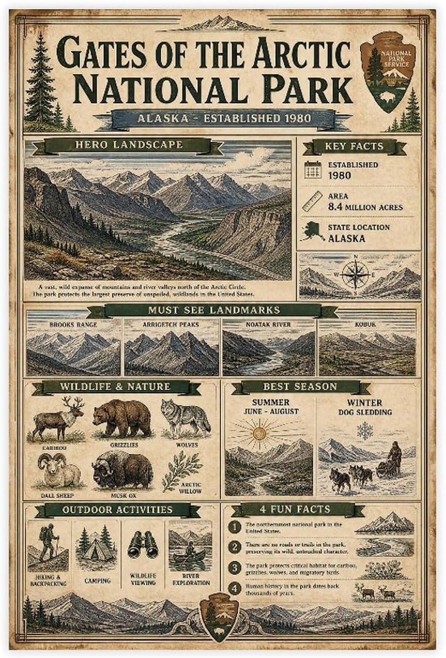 CCJCDQ Gates of The Arctic National Park Vintage Poster Canvas Poster