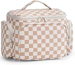 Narwey Hanging Travel Toiletry Bag for Women, Large Wide-Open Makeup Cosmetic Bag with Wet Pocket, Portable Multi-Pocket Organizer for Travel & Full-Size Toiletries Accessories (Green Checkerboard)