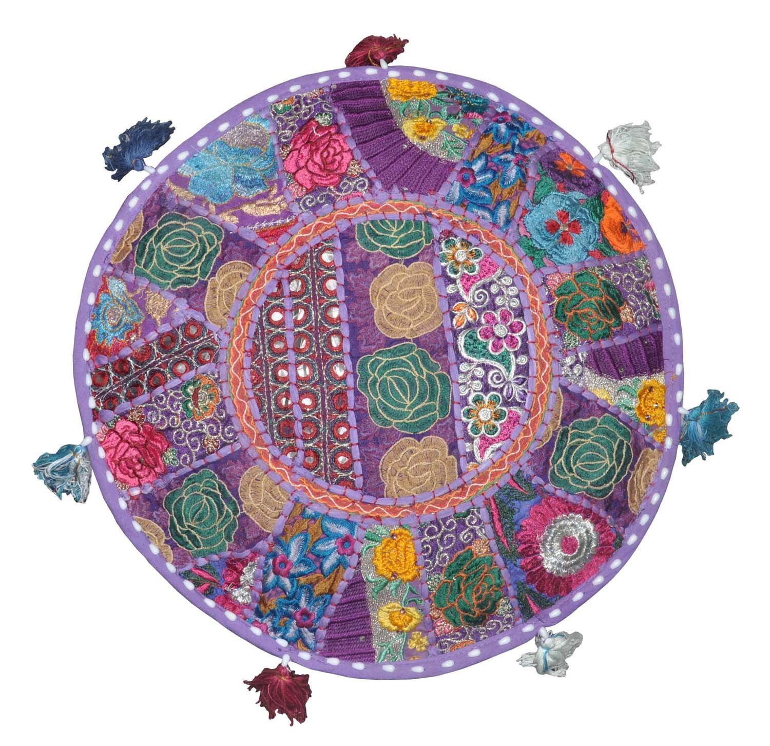Sophia-Art Indian Embroidered Patchwork Cover Indian Decorative Pouf Indian Comfortable Floor Cotton Cushion Ottoman Pouf,Indian Designs Ethnic Patchwork Pouf (Purple, 14"x22") 1