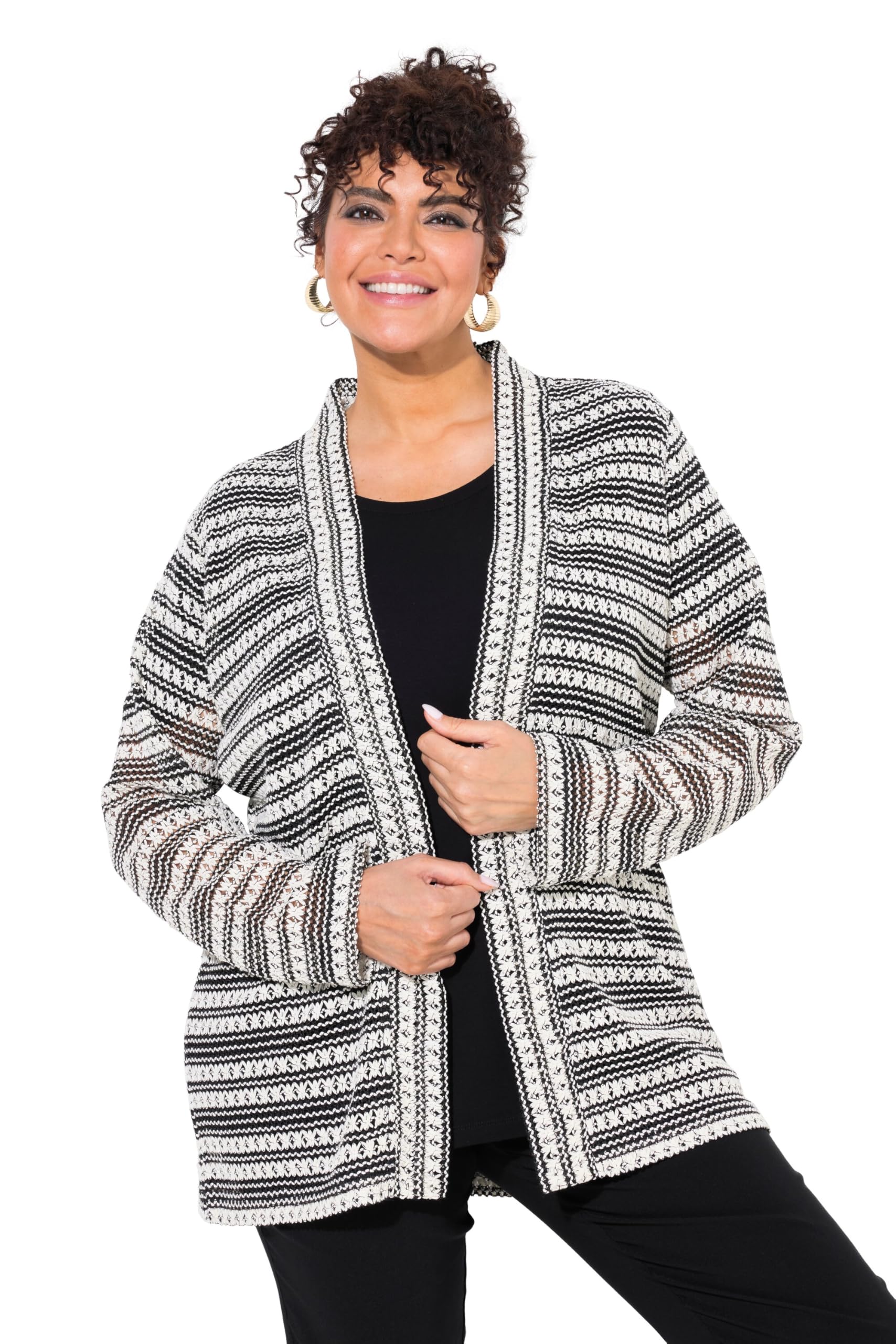 Ulla Popken Damen große Größen Übergrößen Plus Size Strickjacke, Strick-Streifen, offene Jacke, Langarm 838478