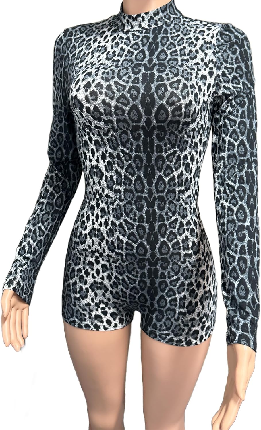 Molilove Womens Cheetah Print Romper Sexy Bodycon Shorts Jumpsuit Long Sleeve Crew Neck One Piece Outfits Y2K Trendy Clothes - Image 5