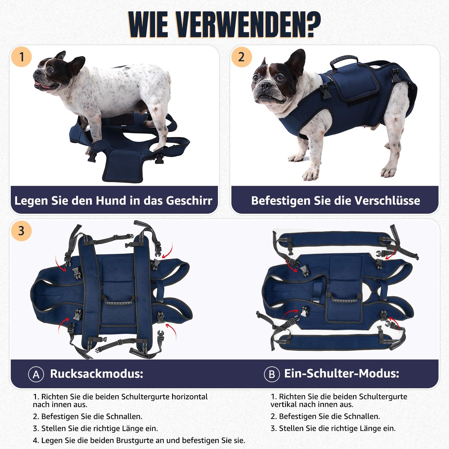 SlowTon Hundetragegeschirr für große Hunde - Vollkörper-Hundsitztrage mit verstellbaren Gurten und Kontrollgriff, atmungsaktiver Unterstützung Rucksack für ältere, verletzte