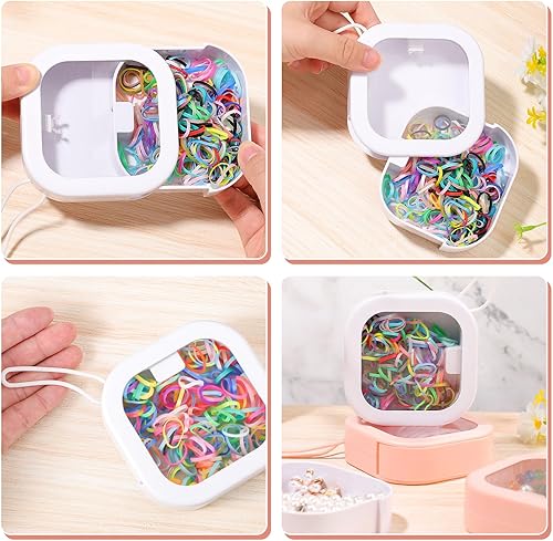 Miniatura 5 de 4 organizadores de ligas para el cabello, organizador portátil pequeño, organizador de joyas para adolescentes, niñas y mujeres (rosa y blanco)