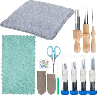 US 113Pcs Needle Felting Tool Kit DIY Wool Felt Needling Tool Kit Needle Felt Starter Kit DIY Needle Felting Supplies Complete Needle Felting Kit with Wool Felt Pad for Beginners(1,Grey)