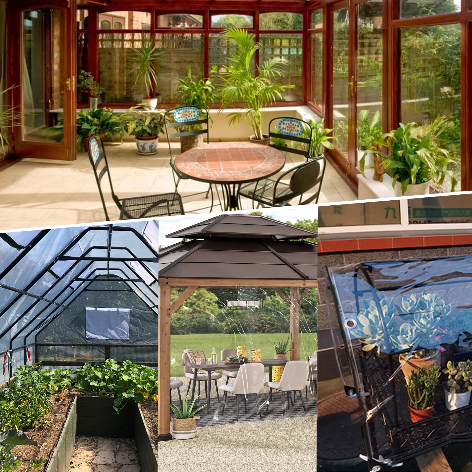 3 x 5 m Telone Trasparente con Occhielli in PVC, 400 g/m², Telone Impermeabile Trasparente, Telon per esterno, con 10m Corda Antivento, per Balcone, Giardino, Serra, Barche, Auto