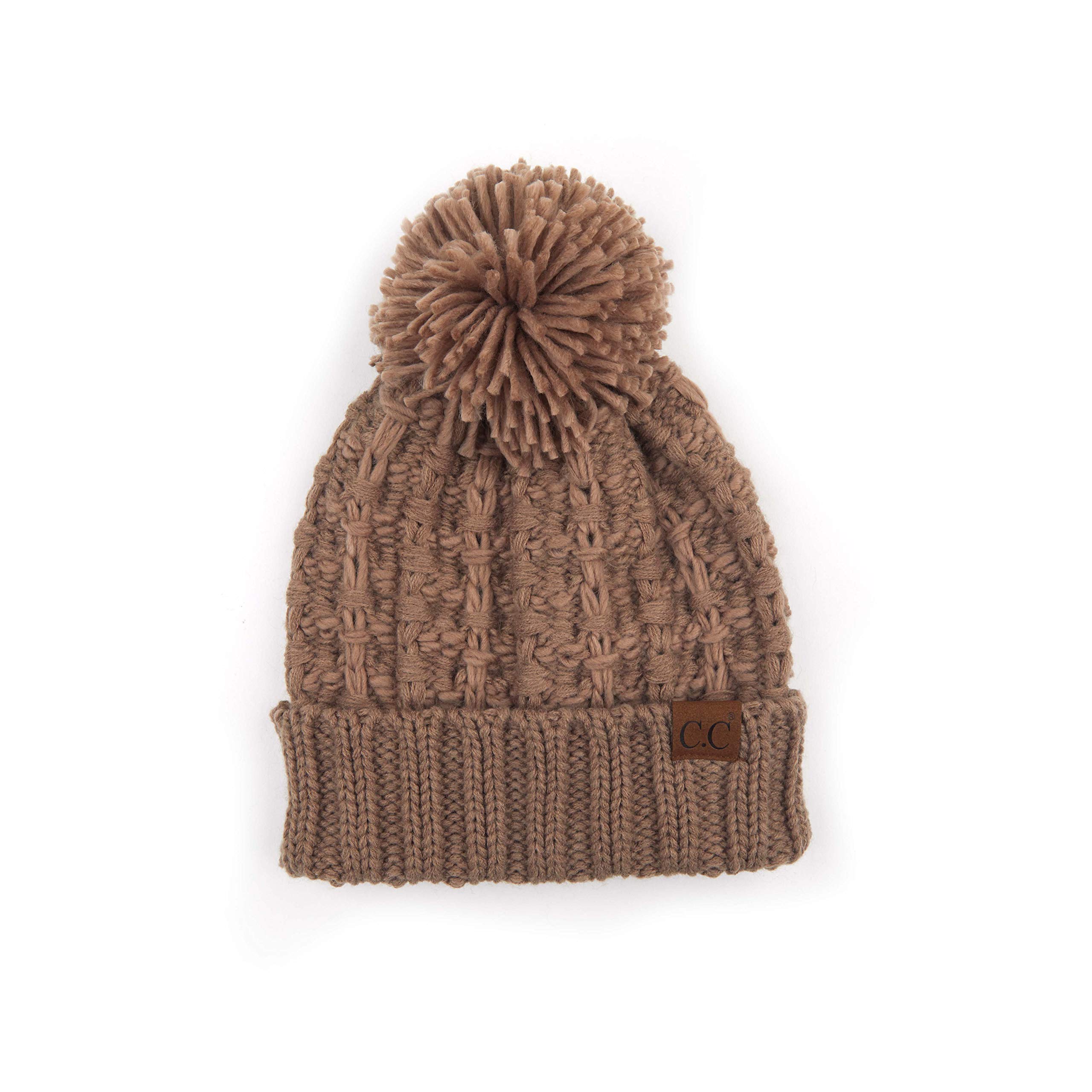 C.C Womens Winter Slipstitch Pom Beanie Hat (HAT-889) (Taupe)
