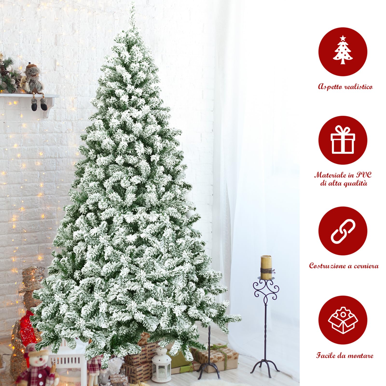 COSTWAY Albero di Natale Innevato da 135/180/225 cm, Albero di Natale con 400/928/1364 Rami Folti e Base di Metallo, Decorazione Natalizia per Casa, Ufficio e Negozio (225 cm)