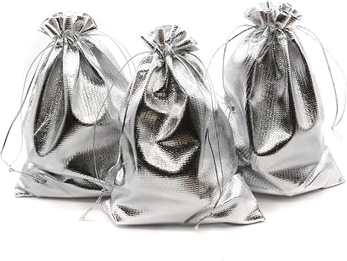 BEAVOING Paquete de 100 bolsas de organza doradas resistentes de 3.54 x 4.72 pulgadas con cordón para joyería, boda, fiesta, Navidad, regalo,