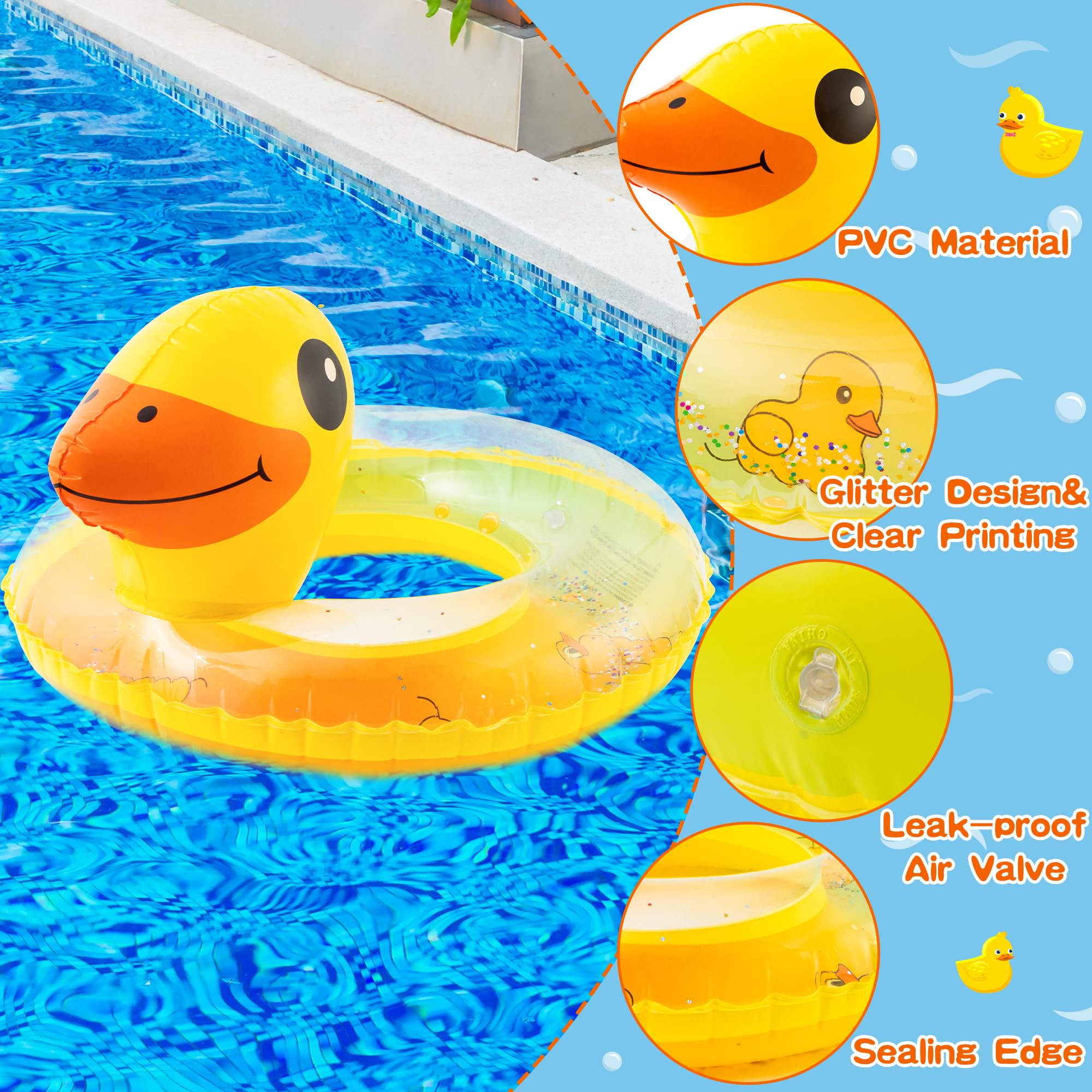 GROBRO7 Duck Inflatable Pool Float, Yellow Duck Giant Pool Float with Sequin - Image 4