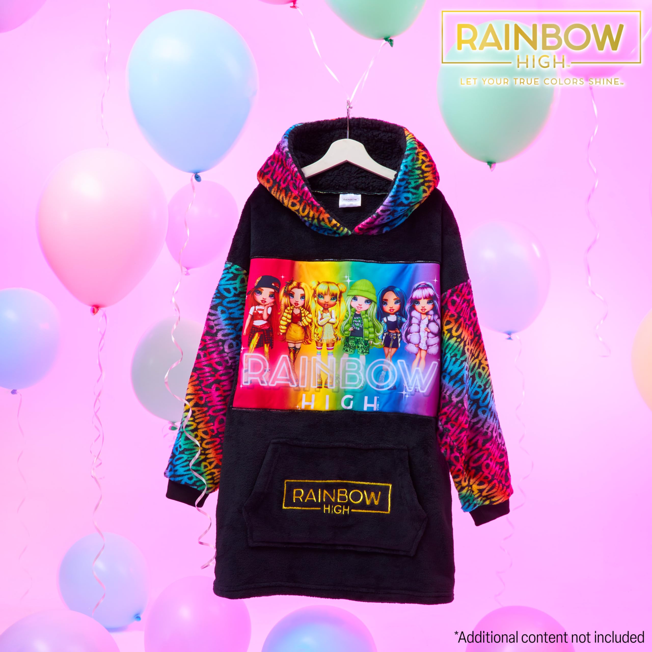 Rainbow High Fleece Hoodie Blanket for Girls Teenagers One Size Kids Oversized Hoodie Sherpa-Lined Hood Gifts for Girls Multicolor