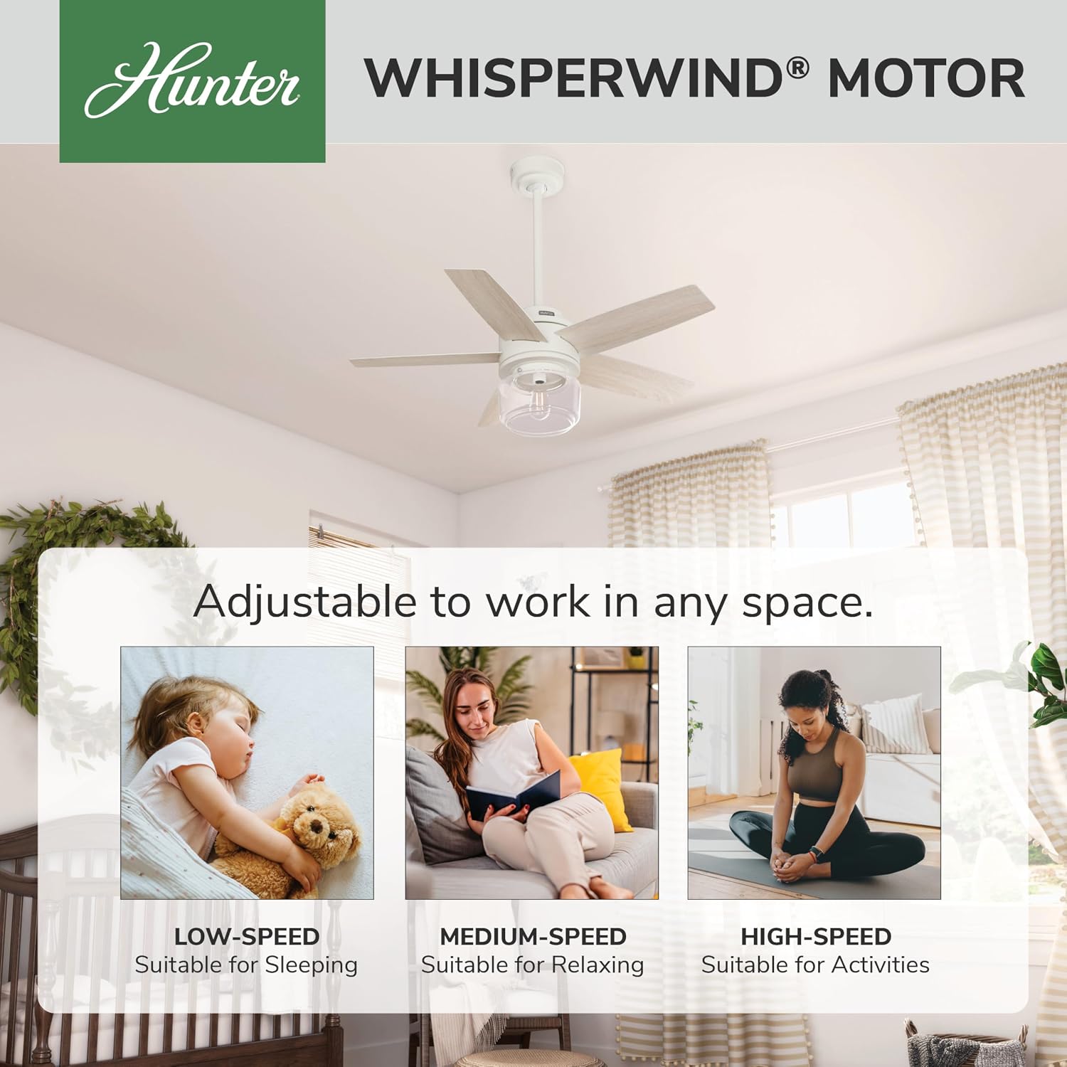 Hunter Fan Company, 52287, 44 inch Margo Textured White Ceiling Fan with LED Light Kit and Handheld Remote