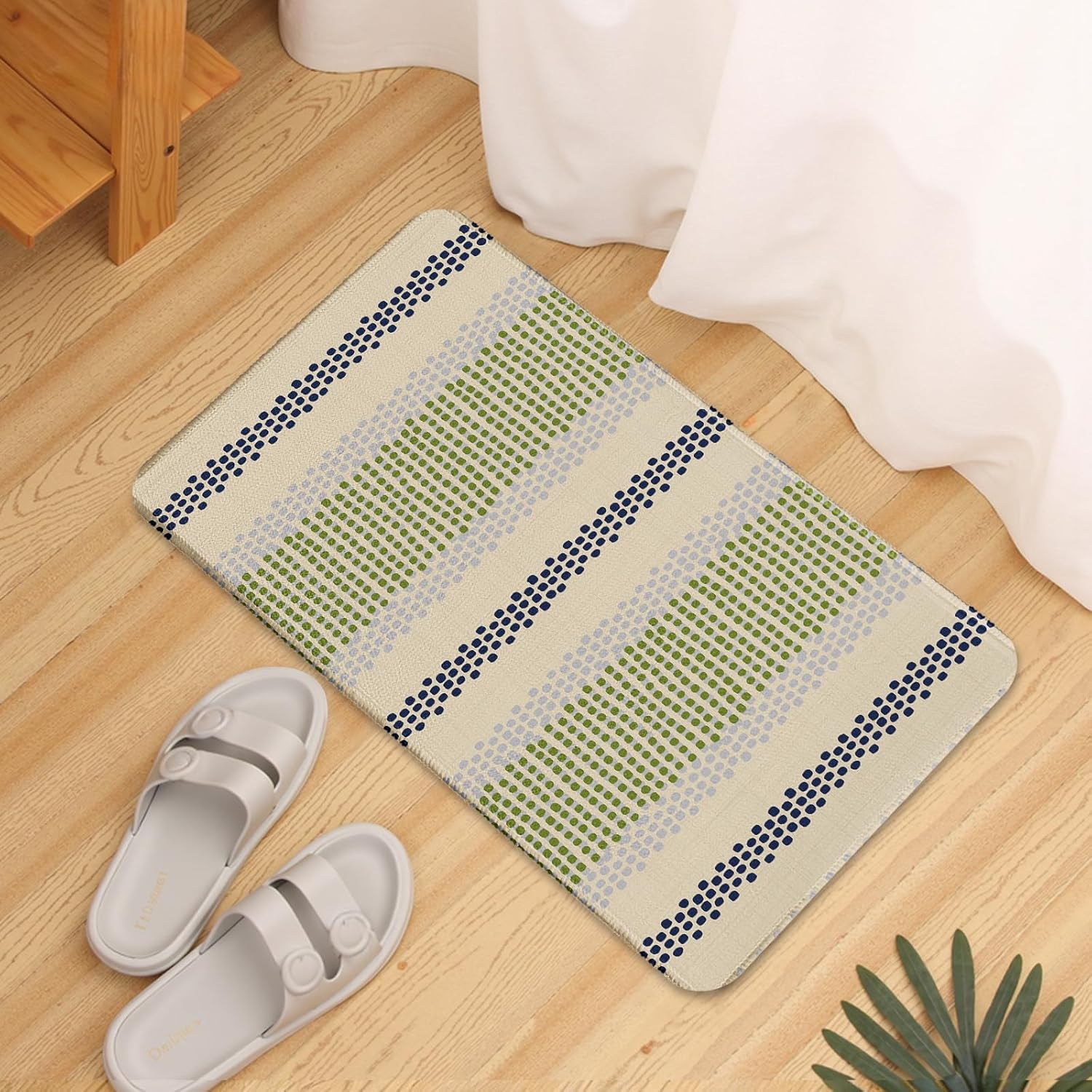 Boho Kitchen Rugs Set of 2 Blue Green Polka Dots Striped Print Modern Kitchen Mats for Floor Non Slip Neutral Farmhouse Kitchen Decor Runner Rugs, 17x47 inch and 17x30 inch