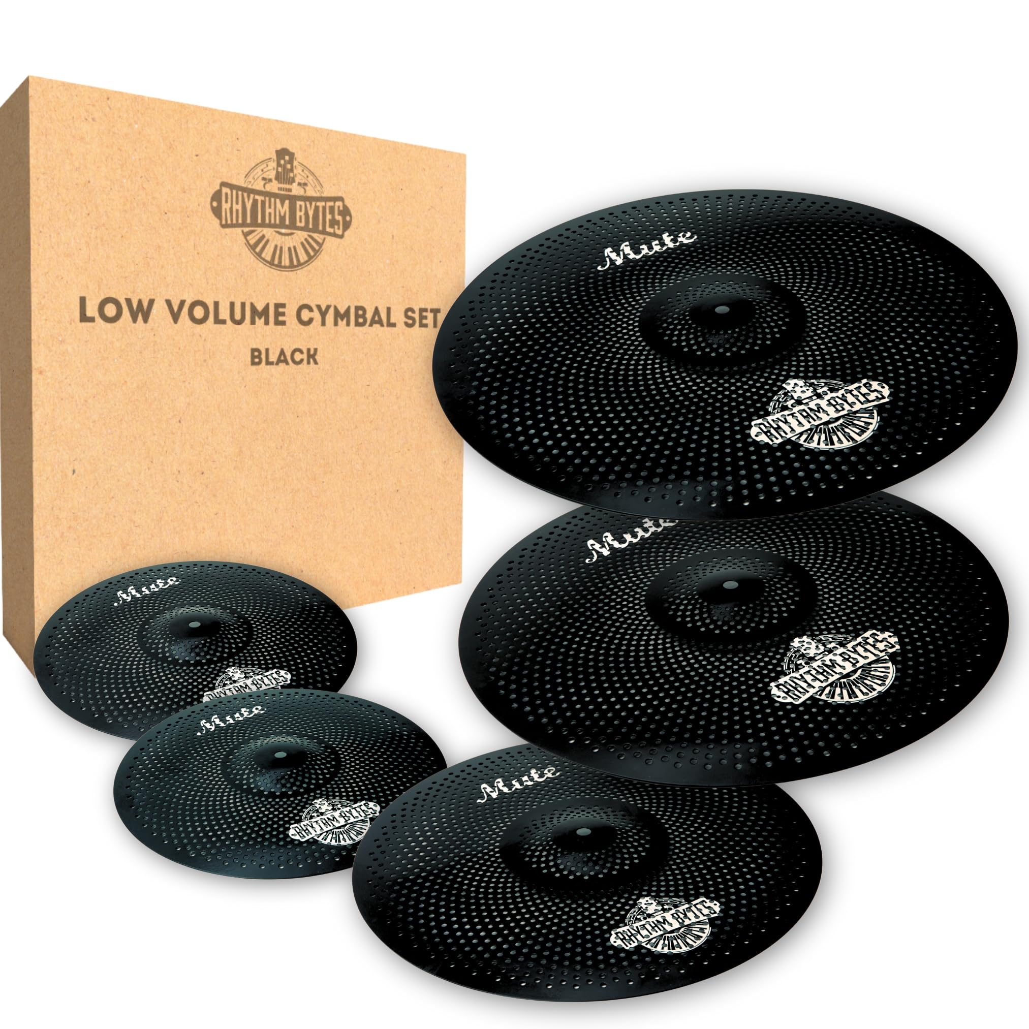 Rhythm Bytes Low Volume Cymbal Pack & Drum Silencer Pads, 12pcs, Cymbals Set - 14