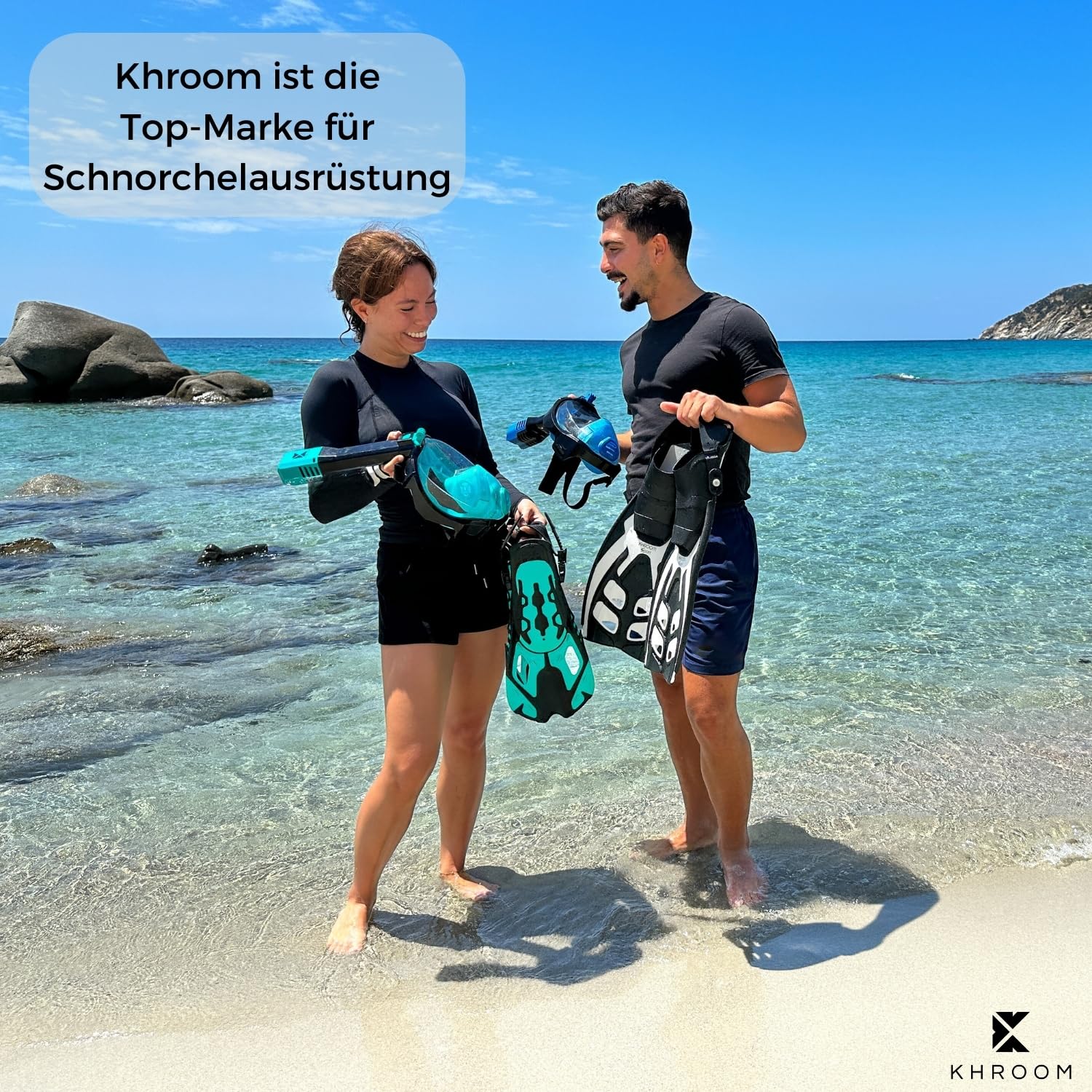 Khroom Schnorchelflossen verstellbar Flossen Erwachsene & Kinder | Kurze Taucherflossen & Flippers zum Schnorcheln Schwimmen Tauchen | leichte Schwimmflossen für Urlaub & Pool