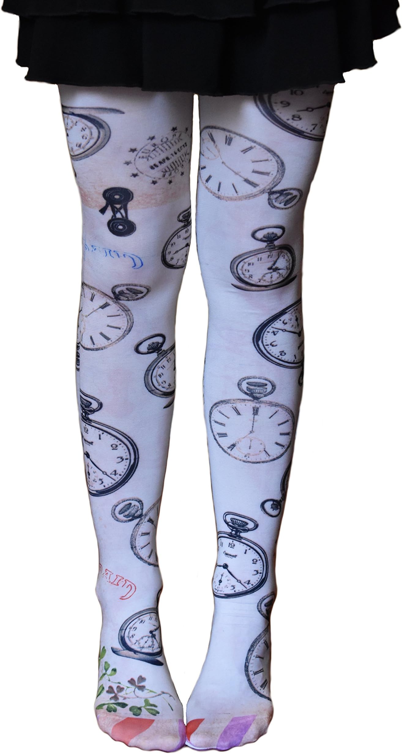Victorian Foundry Women's Steampunk Clock Tattoo Clockwork Opaque White Steam Punk Tights