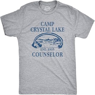 Mens T Shirt Camp Crystal Lake 1980 Vintage Camping Movie Tee | Funny T Shirts, Halloween Apparel for Men, Cool Movie Short Sleeve, Camping, Soft Cotton Blend, Novelty Tees for Guys