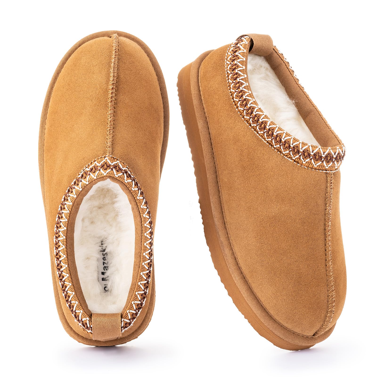 mazeskin Womens 100 Shearling Genuine Suede Slippers Memory Foam Australian Sheepskin Waterproof Indoor Outdoor House Shoes with Rubber