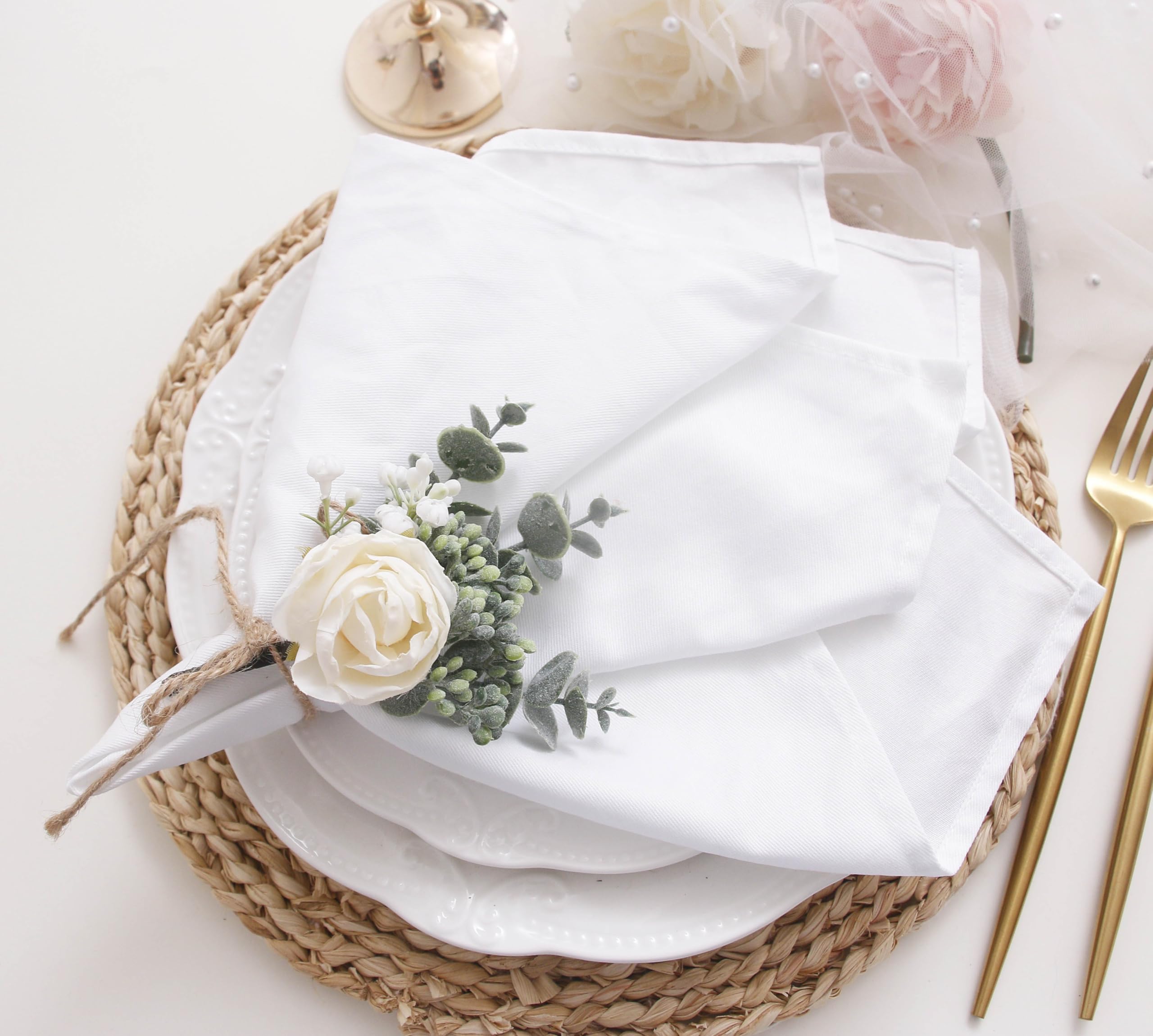 JINVASE Cotton Cloth Napkins Set of 12, Dinner Cloth Napkins Bulk, Wedding Easter Spring 17 * 17'' (White, 12 Pack)