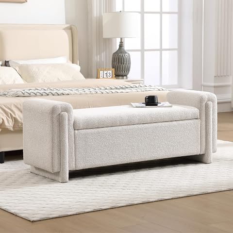 CIMOTA Modern Storage Ottoman Bench, 58" Large Upholstered Storage Bench with Ar