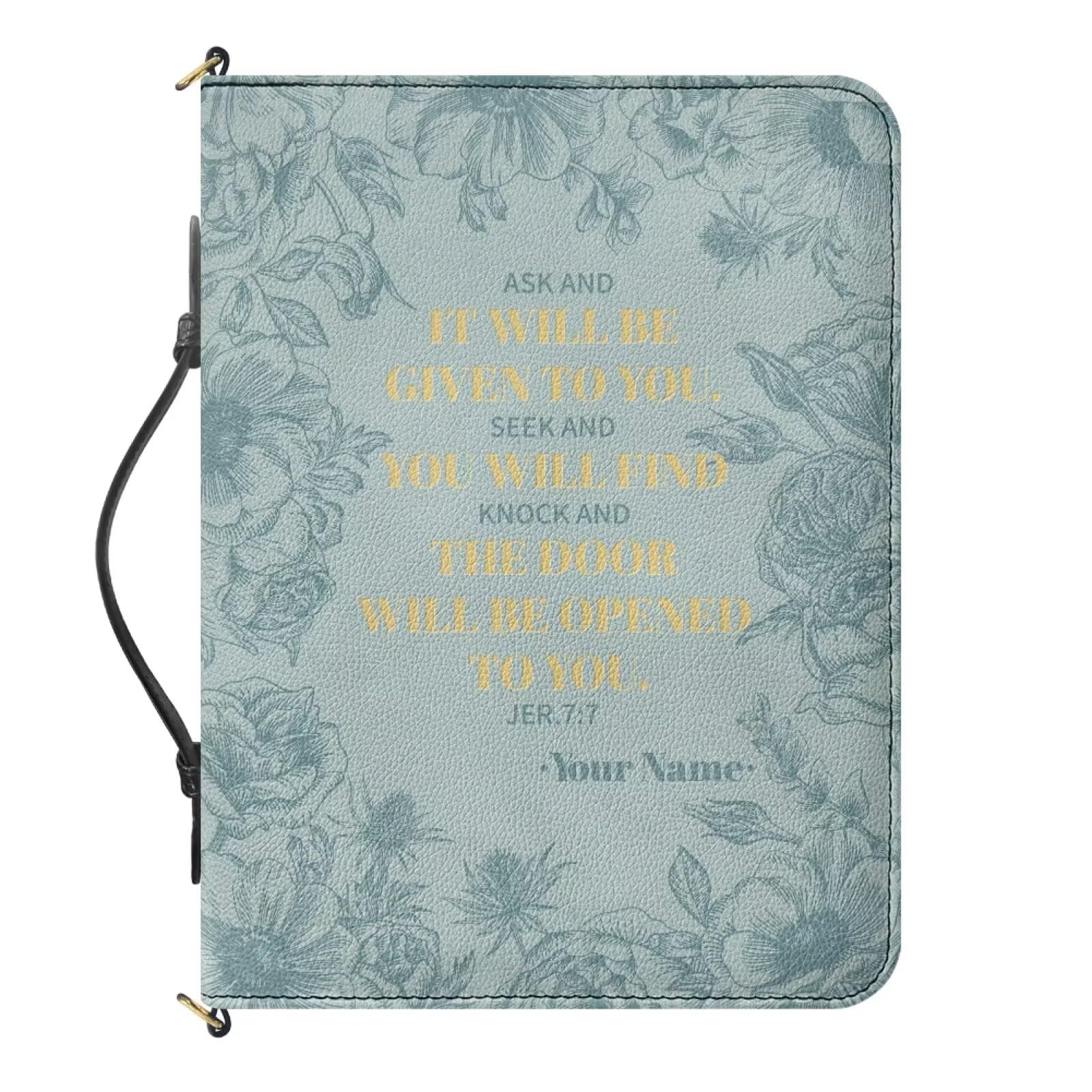 Urndoeng Blue Customized Bible Covers for Women, Custom Personalization Bible Case with Handle PU Leather Biblia Protecto with Inner Pockets Christian Gifts for Women — image 1