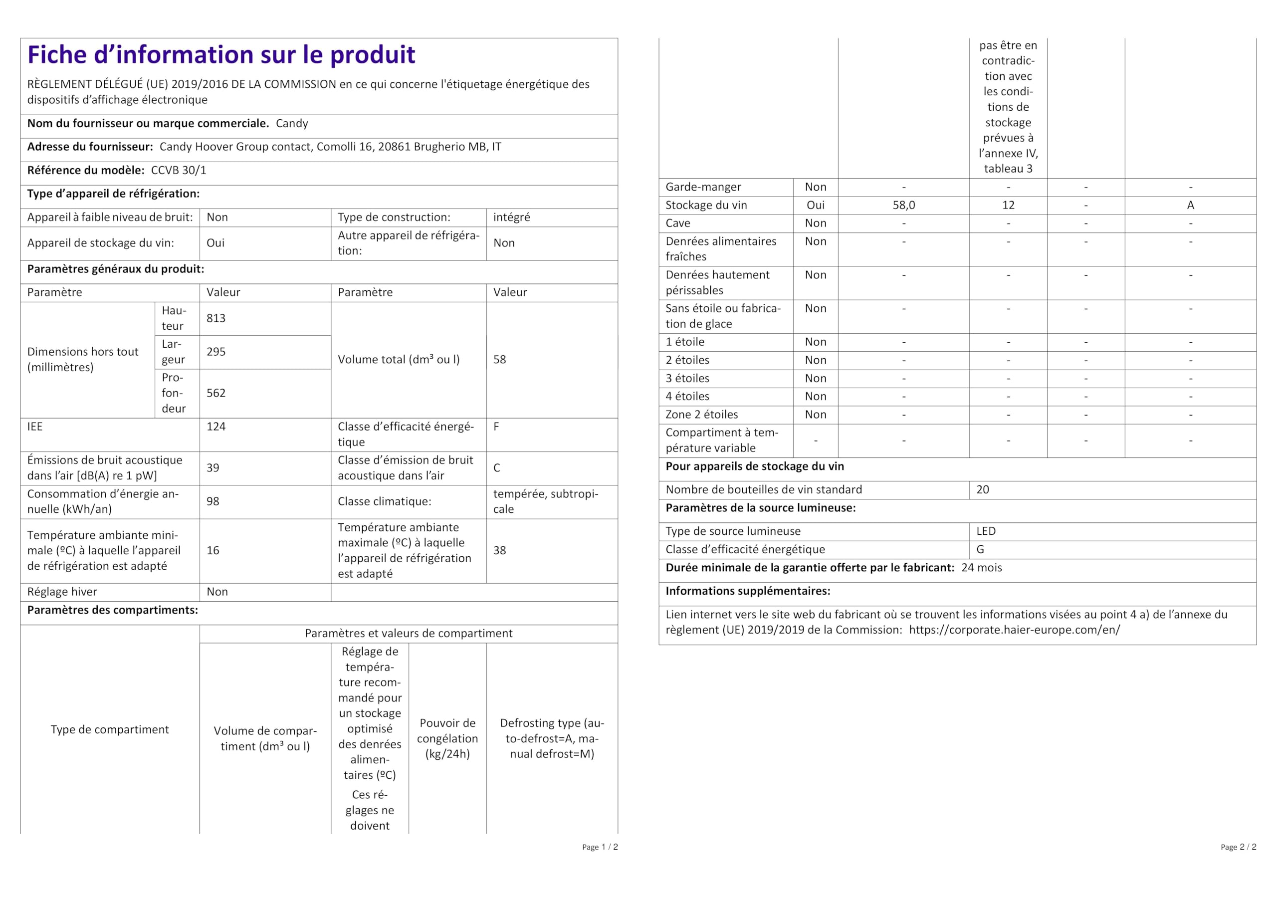 CAVE A VIN CANDY CCVB30/1 382.36 Amazon.fr Gros électroménager