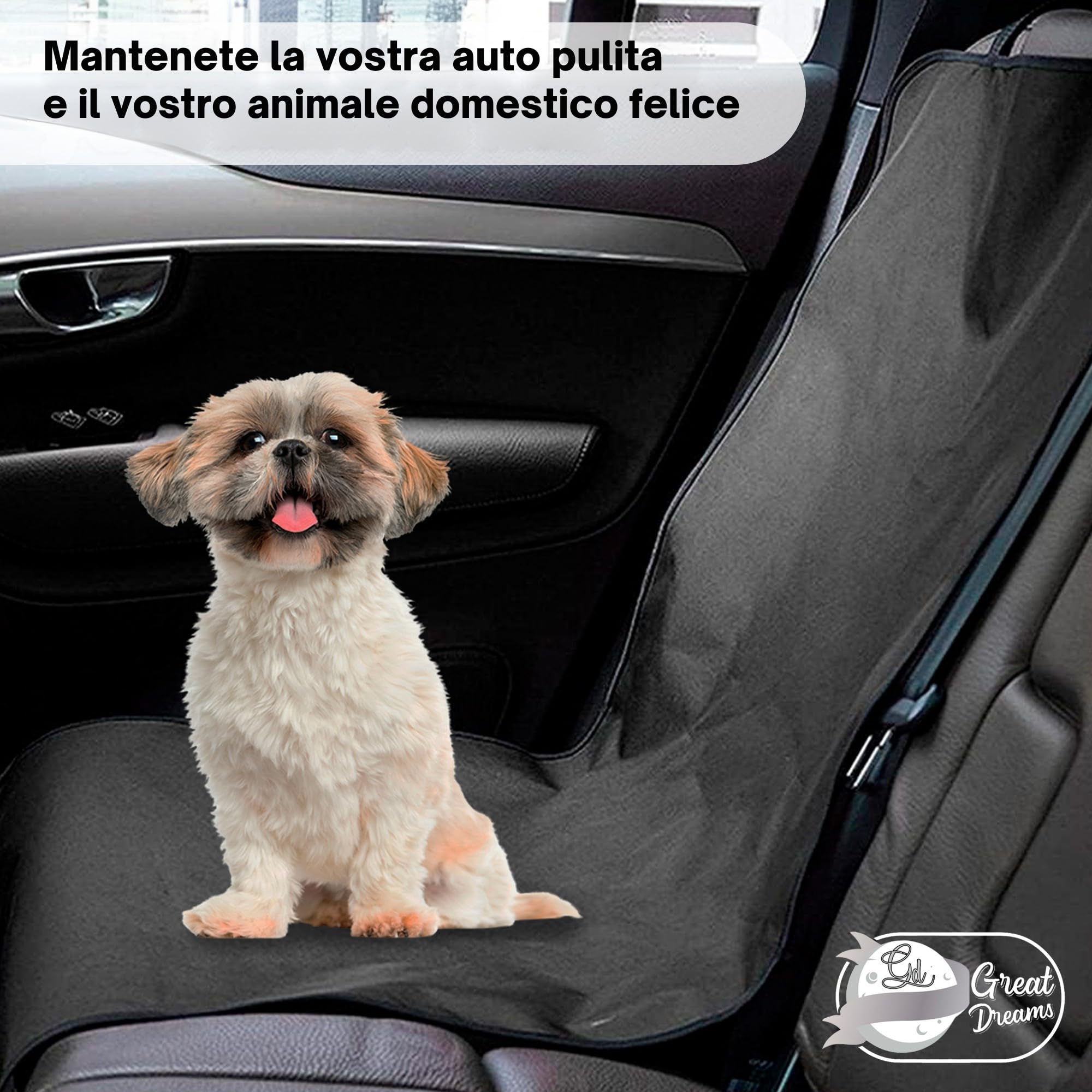 GreatDreams® Coprisedile per cani - Coprisedile impermeabile e resistente per cani - Protezione per auto per cani - Universale per SUV - Camion - Sedile singolo anteriore - 105 cm x 50 cm.