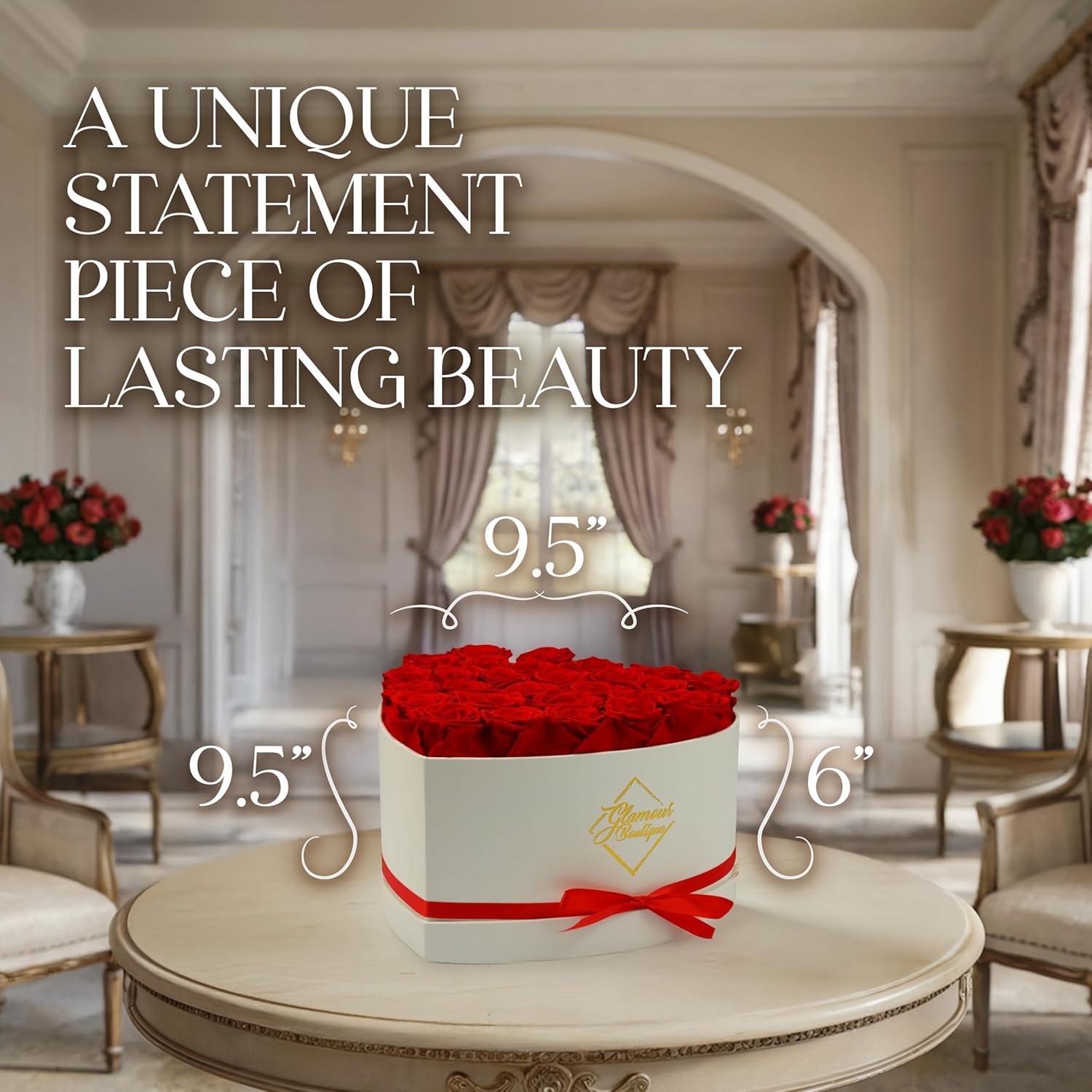 GLAMOUR BOUTIQUE Preserved Roses in a Box - Gifts for Her, Wife & Mom, Rose Flowers Forever Decor for Birthday Gift, Get Well Flower Bouquet Cased in White Box with Cover - Red - 27 (Color-Treated) - Image 9