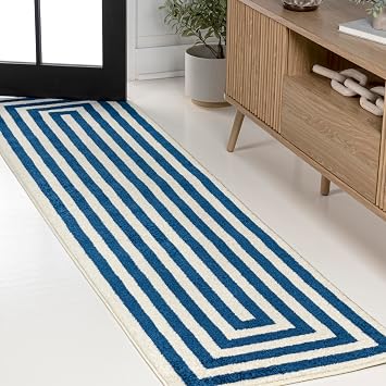 JONATHAN Y Bandol Mitre Stripe Navy/Ivory Runner Rug, 2x8, Modern, Classic, Geometric, Easy-Cleaning for Living Room, Bedroom, Kitchen, Pet Friendly, Non-Shedding MOH211D-28