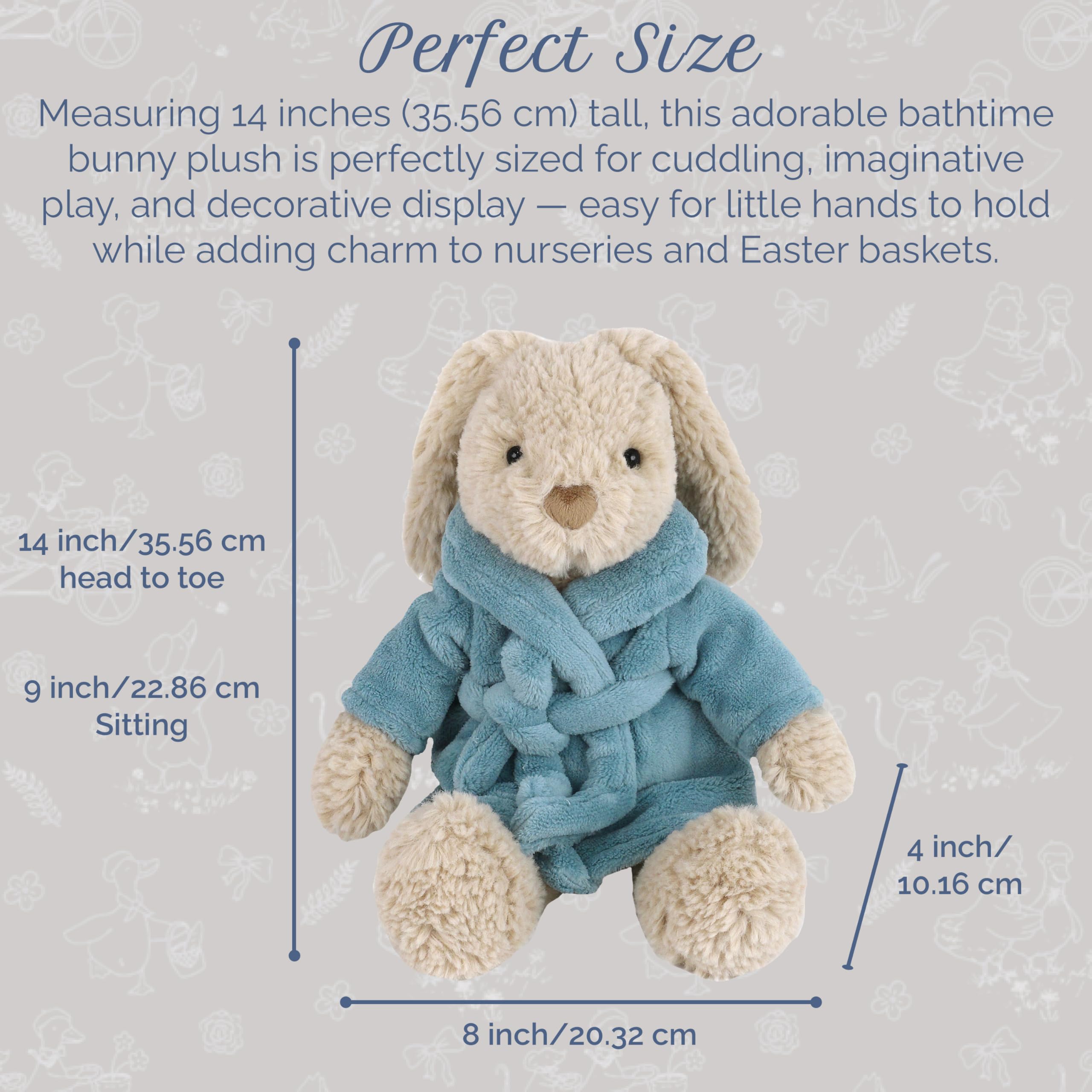 MON AMI Harlow Bathtime Bunny 14-Inch Stuffed Rabbit for Boys & Girls, Blue, 14 x 8 x 4 inches - Image 3