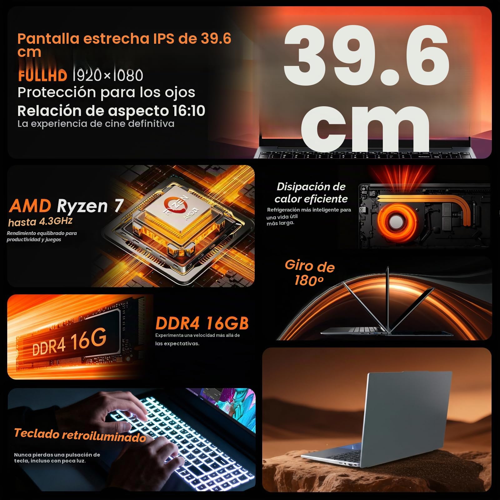 Kayoote Win11pro Ordenador Portátil 16GB RAM DDR4 512GB SSD 15,6 Pulgadas FHD Ryzen 7 5700U Procesador Laptop con USB 3.0 WiFi Bluetooth 5.0 reconocimiento de Huellas Dactilares teclado retroiluminado