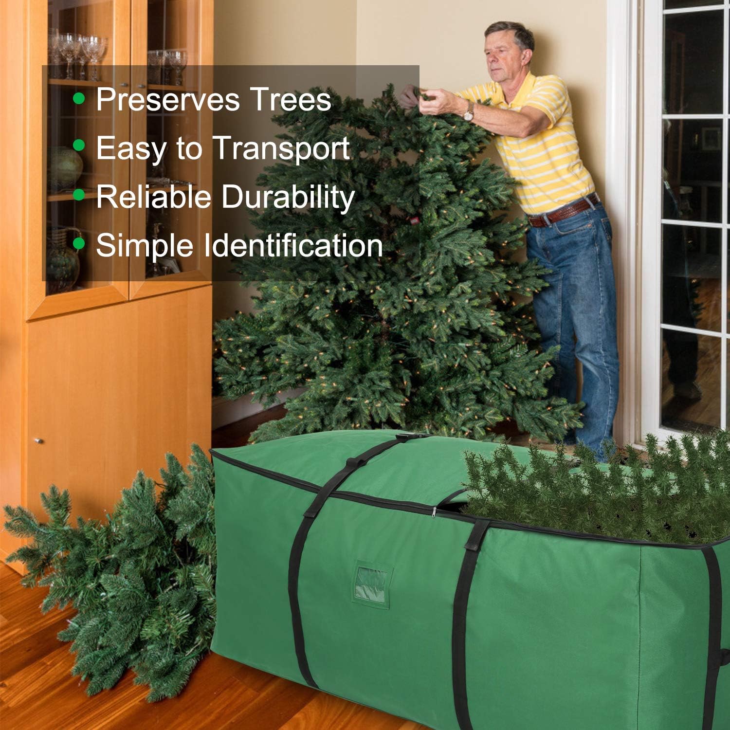 Veperain Large Christmas Tree Storage Bag, 600D Heavy Duty Canvas Storage Container, for 9ft Artificial Tree with a Card Pocket-Green