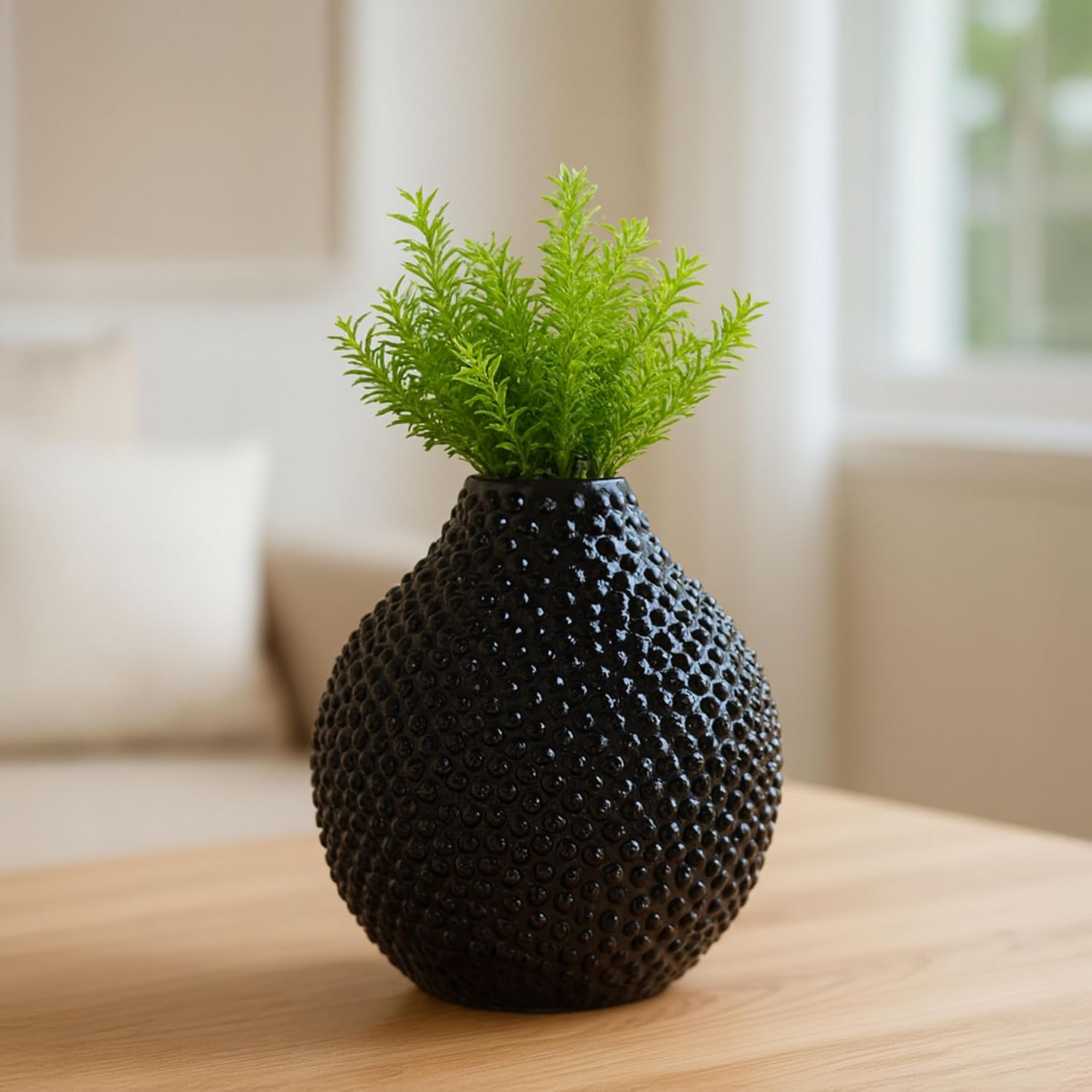 Modern Ceramic Vase with Spiked Finish for Living Room Decor and Home Accents - Decorative Flower Vase for Room, Bedroom or Office Decor - Perfect for House and Table Centerpiece - 8", Black