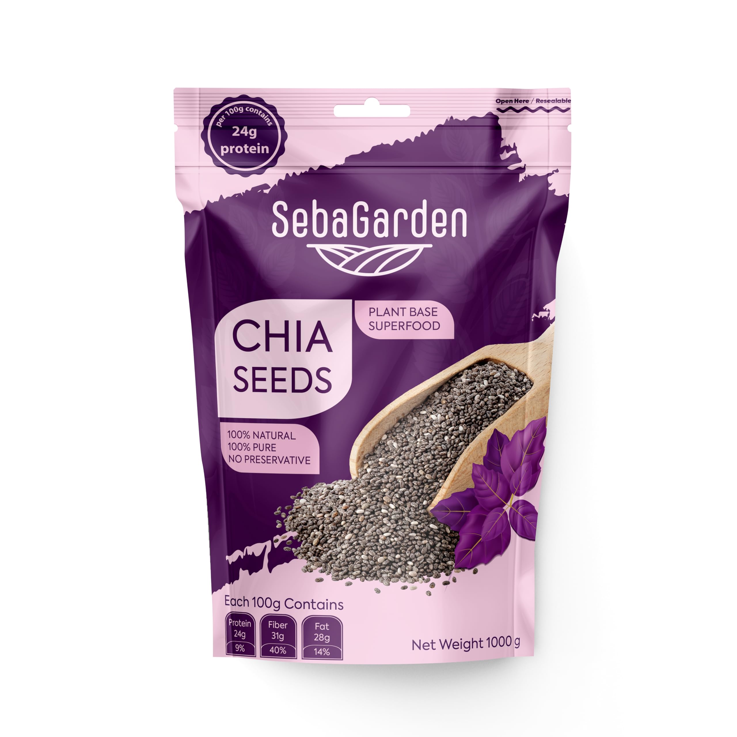 Premium Nutrient-Dense - Raw Black Chia Seeds with 5g Protein & 10g Fiber for Salads, Yogurt & Smoothies, Non-GMO, Vegan, Gluten-Free, Keto & Paleo (1 kg)