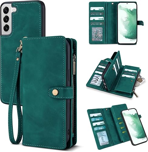 Miniatura 9 de TwoHead Funda tipo cartera para Samsung Galaxy S22 Ultra con tarjetero y funda magnética desmontable, funda de cuero con protección completa para