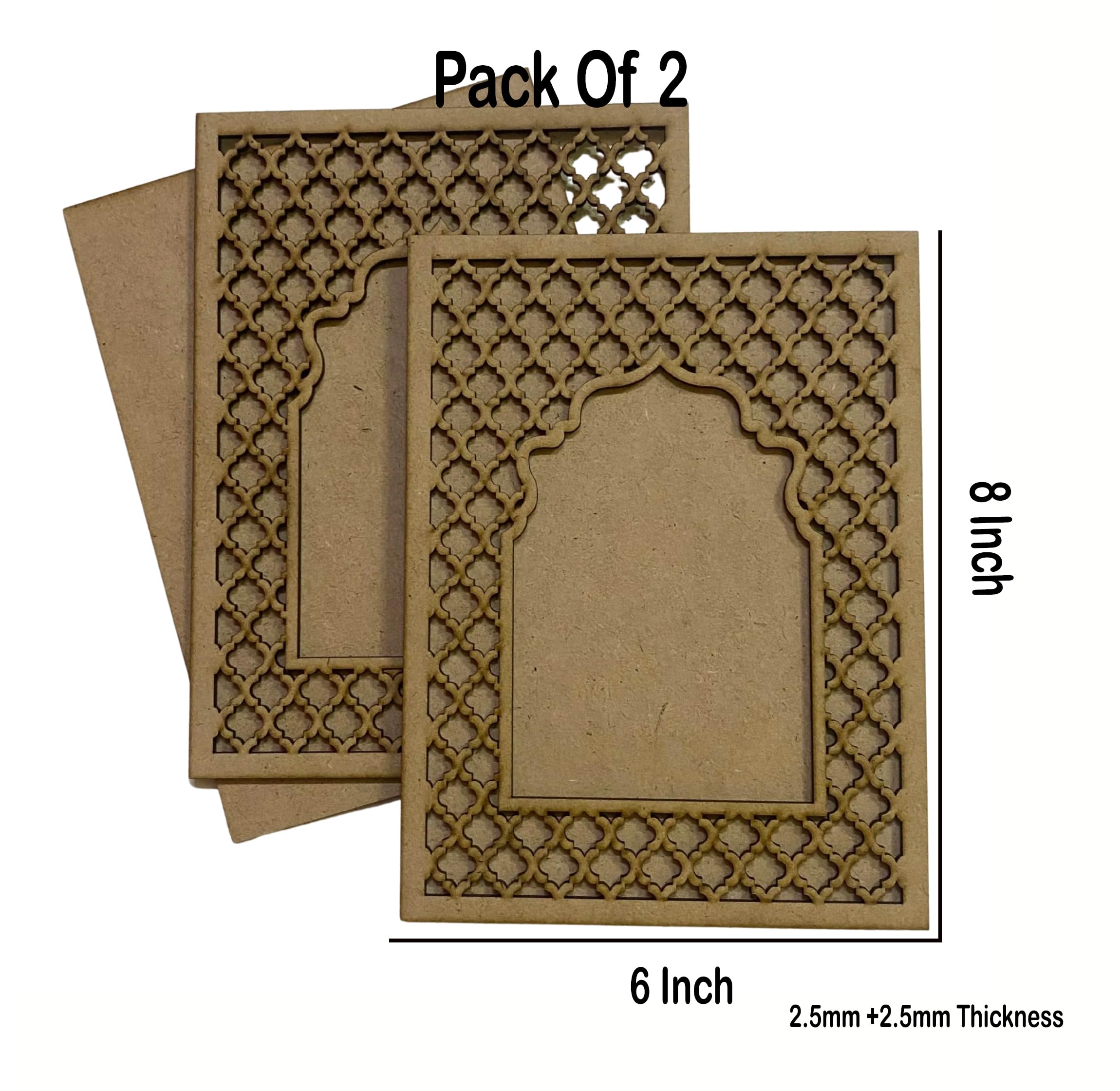 American Elm MDF Jharokha Cutouts Pack of 2 Jharokas Wall Decor MDF Frames for Art and Craft, 8x6 Inch Unfinished Wooden Panel