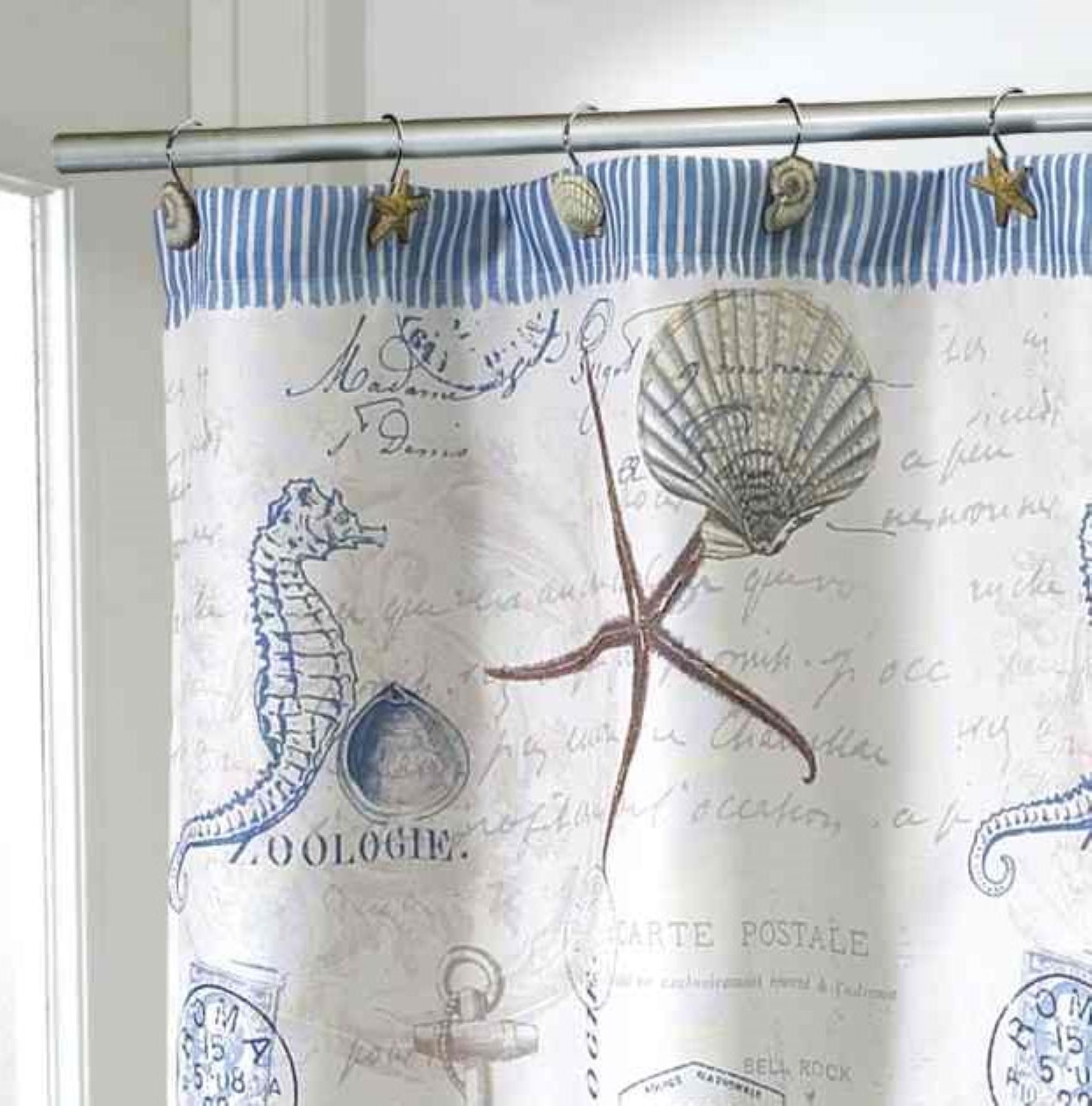 Avanti Linens Dusch-Set Mit Vorhang & 12 Haken – Maritime Badezimmer-Deko (Antigua-Kollektion)