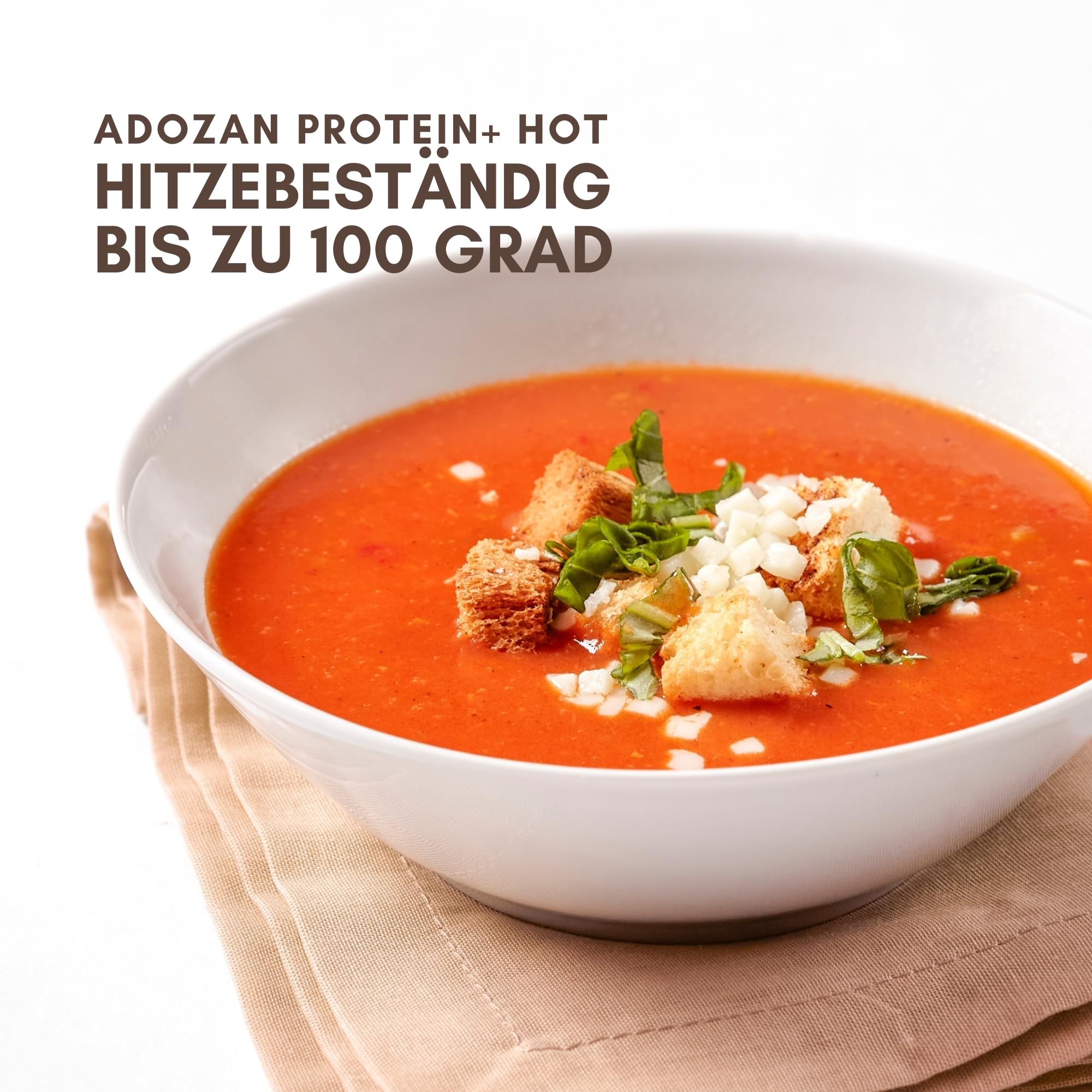 Adozan Protein +Hot | Protein Pulver Hitzebeständig bis 100°C | Eiweißpulver Ohne Zucker, Fett & Geschmack | Leicht Löslich, Geschmacksneutral Eiweiß für Speisen, Backen, Kochen, Getränke | 1kg