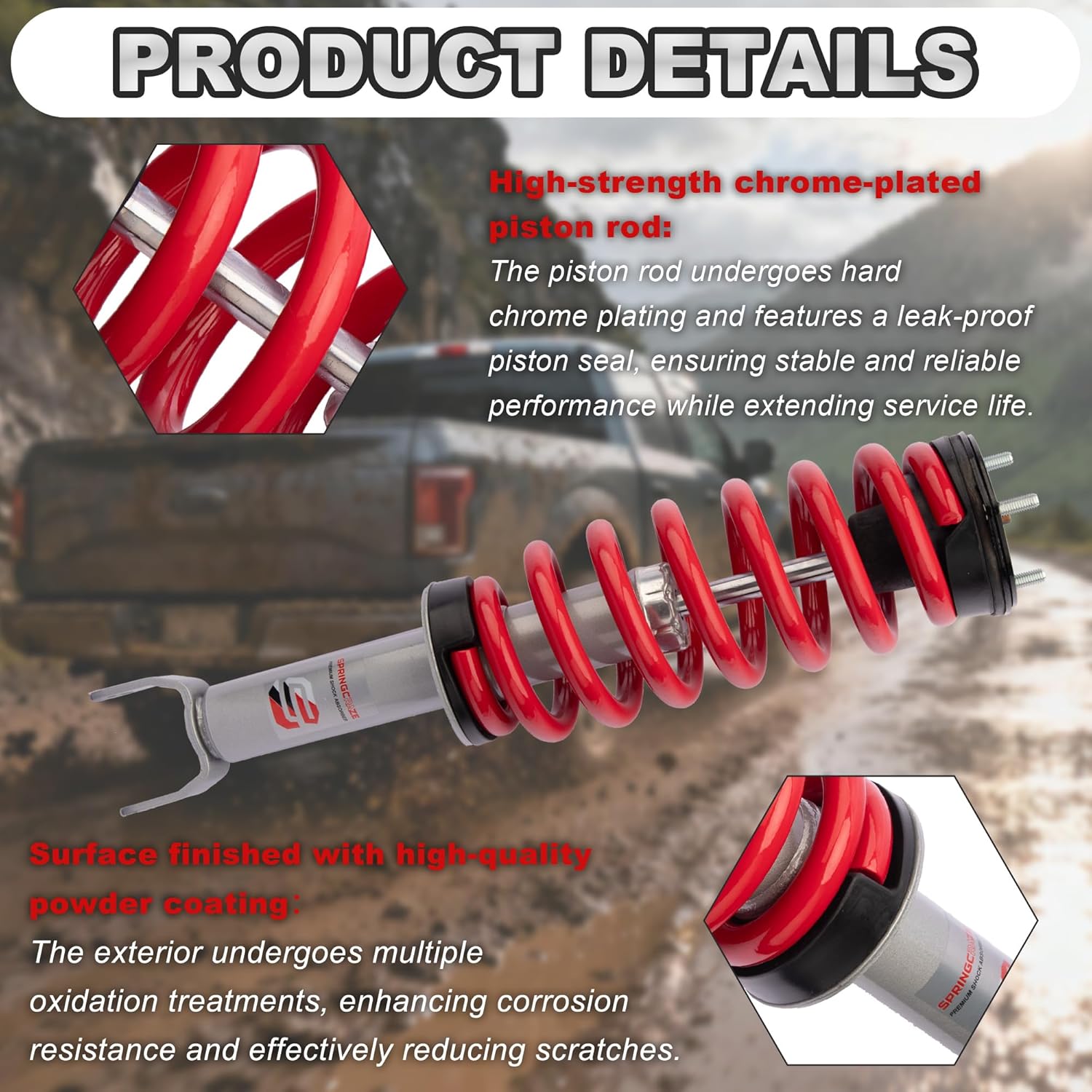 3" Loaded Struts Compatible with 2012-2018 Ram Truck 1500 4WD Lifted Coil Leveling Struts-Red