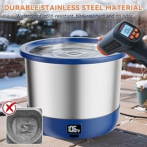 Twinsing 3.5L Heated Water Bowl, Stainless Steel Heated Dog Bowl with Digital Display and Adjustable Temperature, Heated Outdoor Pet Water Bowl Provides Warm Water for Dogs