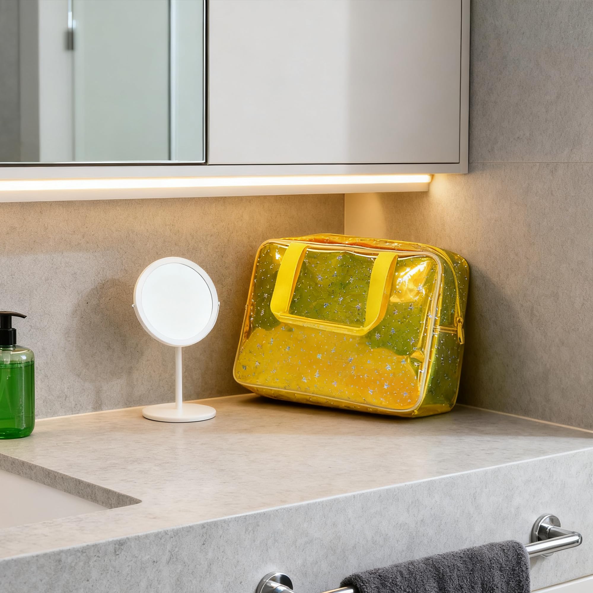 Borsa impermeabile in PVC a forma di stella per trucchi prodotti per la cura del trucco incluso 11,8 "x5.12" x8.26", Giallo laser, 11.81x5.12x8.27inch, Olografico