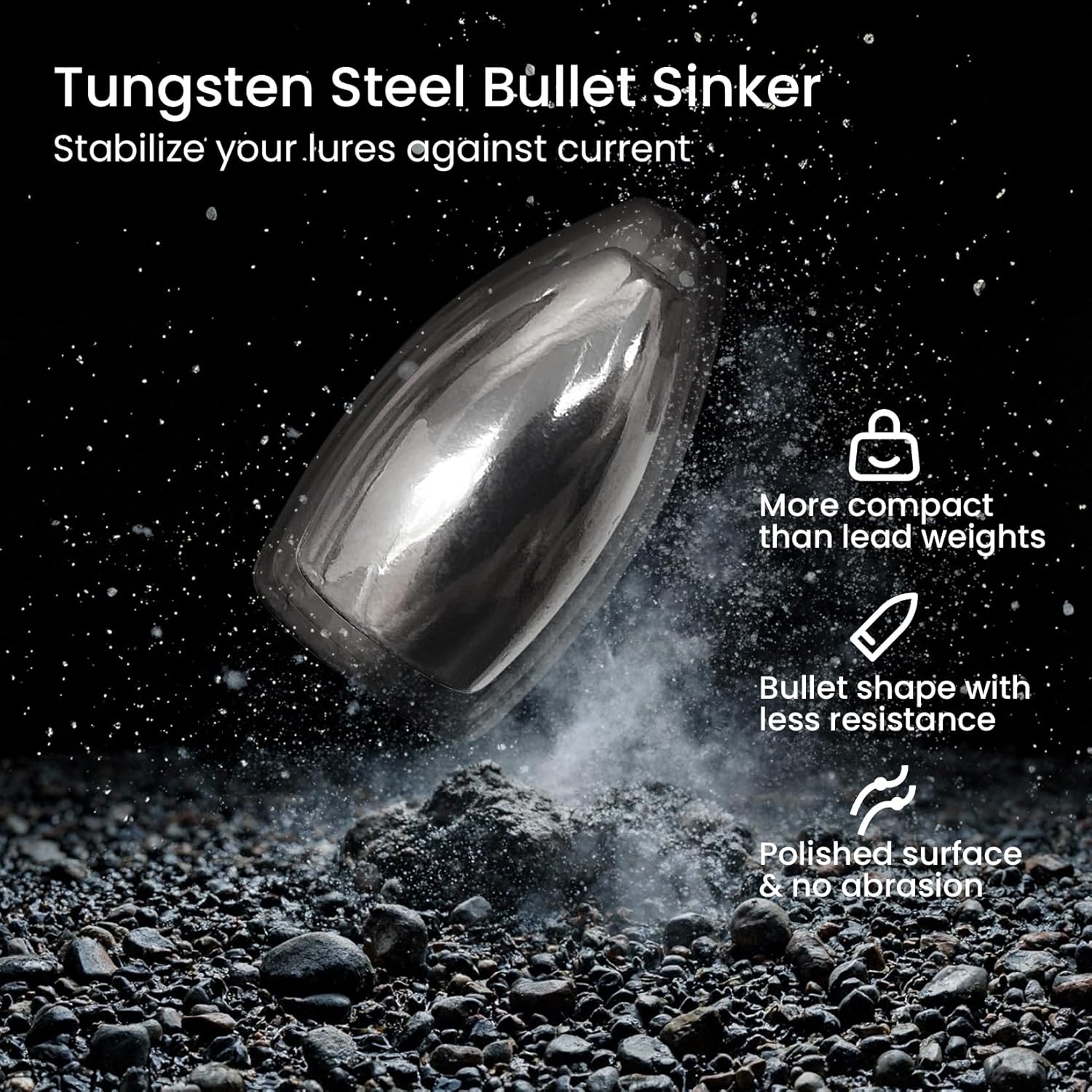 Pristis 12 pcs Tungsten Fishing Weights, Compact Bullet Sinkers Kit for Fishing line, Drop Shot Texas Carolina Rig Hook Weight for Bass Walleye Perch Trout Crappie Bait