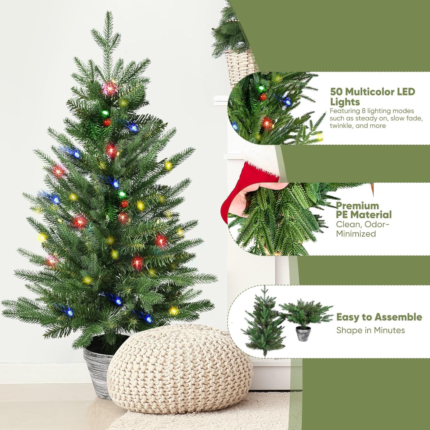 Artificial Christmas Cedar Tree for Outdoor Front Porch Decor, Real Touch Topiary, Realistic Potted Fake Faux Tree Plants for Indoor Garden Holiday Winter Decoration (3FT Green(1 Pack))