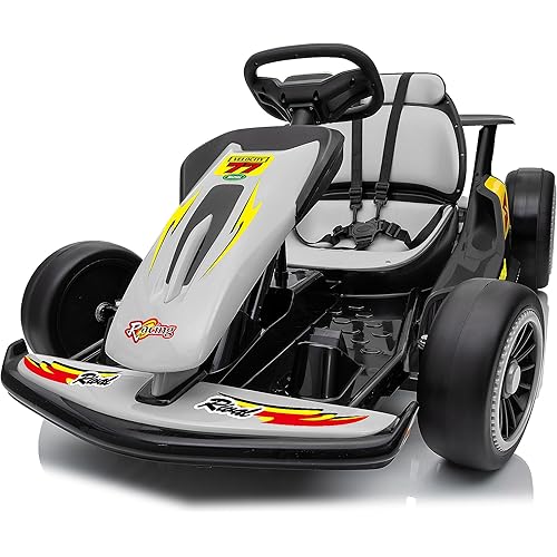 24V Electric Go Kart for Kids, 400W Drift Cart with EVA Tires, High/Low Speed, Max Speed 8.1 MPH, Music, Wireless, Electric Crazy Go-Kart Outdoor Ride on Toy for Kids Ages 6+, Grey